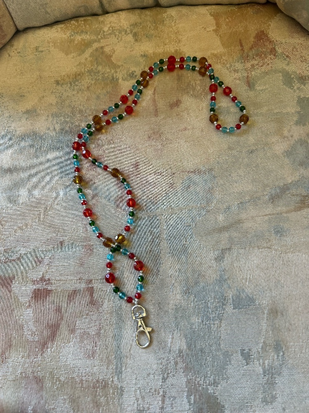 blue, red, gold beaded lanyard + still super functional